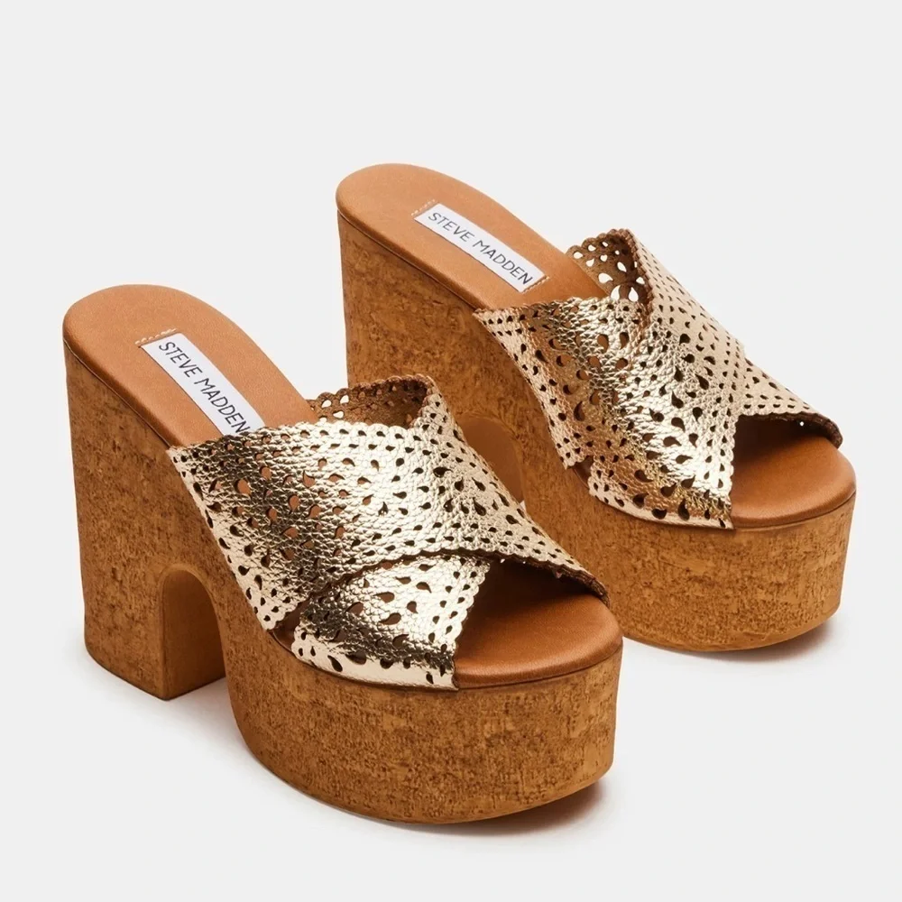 New With Box Steve Madden Women's Saffron Platform Cork Dress Sandals Size 9